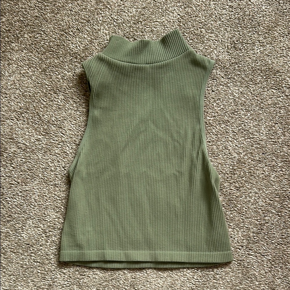 Zara Ribbed Mock Neck Top in Sage